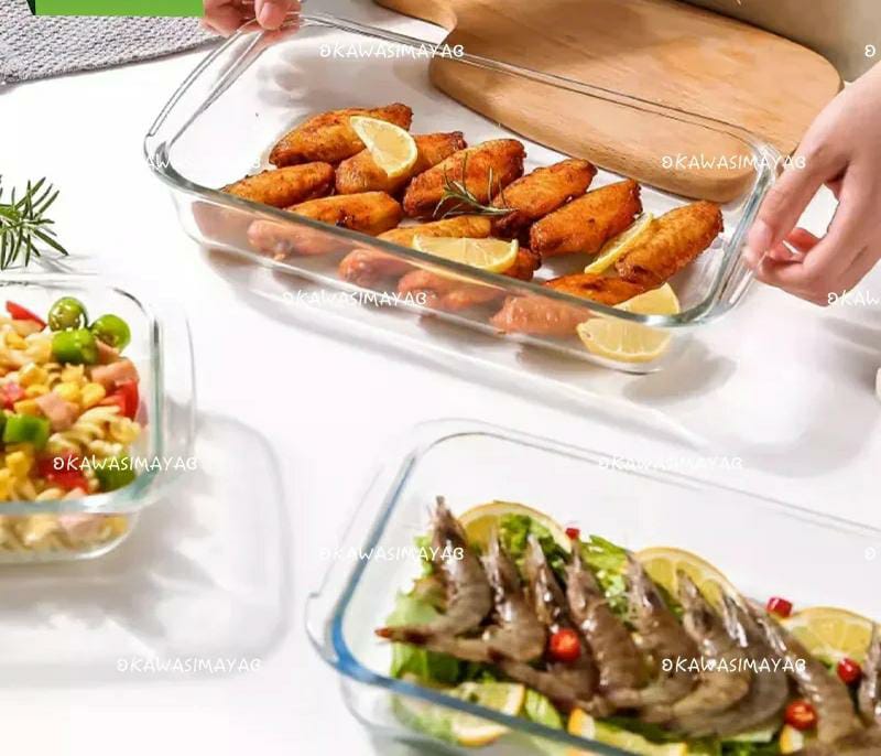 3 Pcs Rectangular Heat Resistant Borosilicate Glass Bakeware Set for Oven Baking and Storage