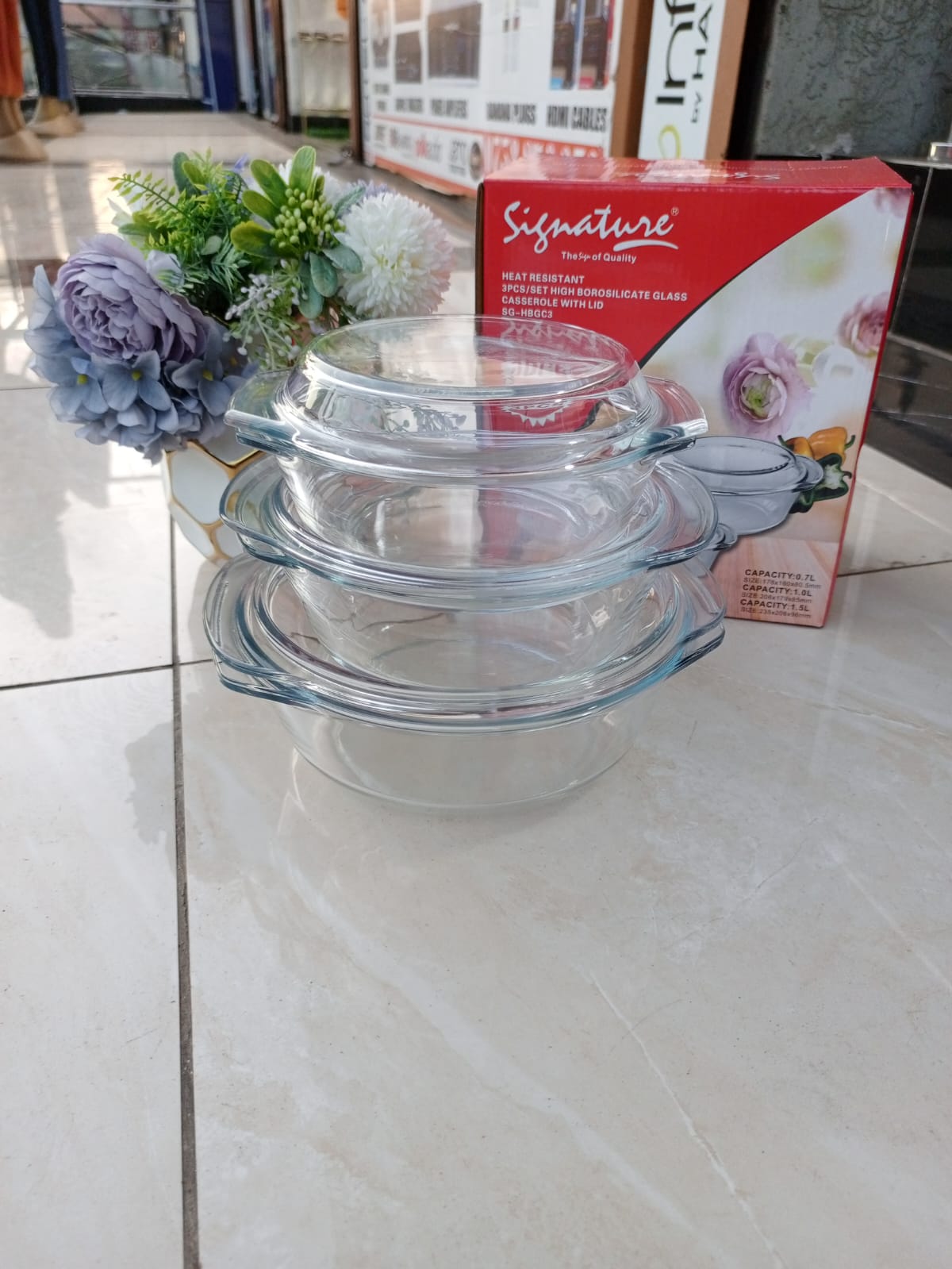 3 Pcs High Borosilicate Glass Casserole Set with Lids Oven Microwave Freezer Safe
