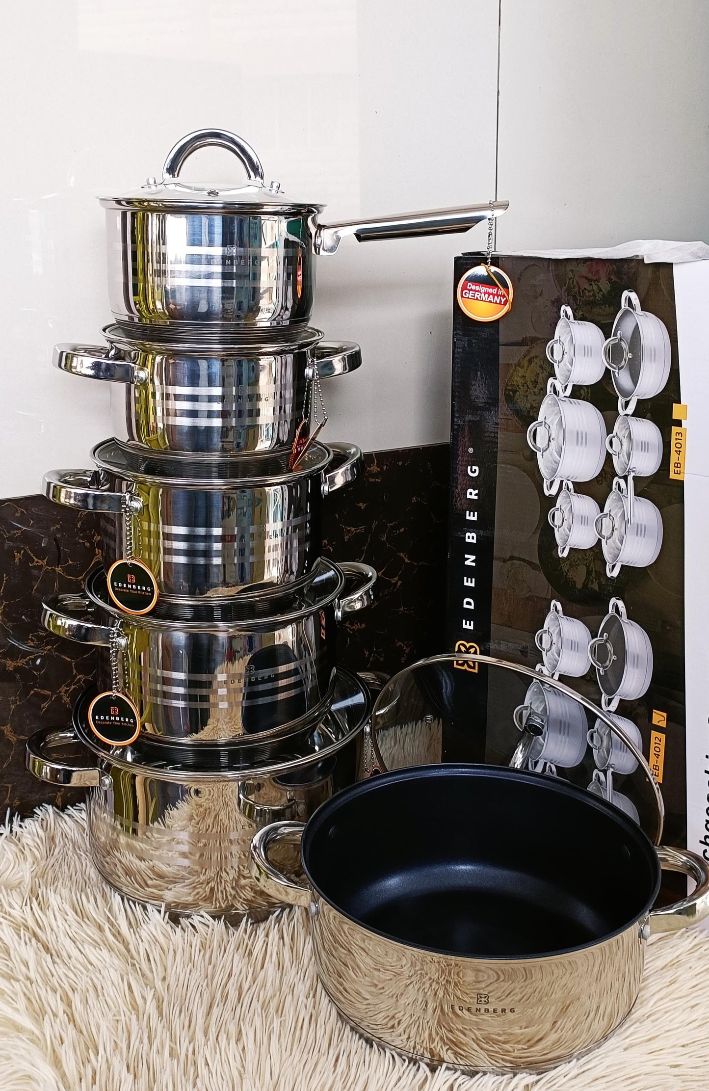 Edenberg Premium Stainless Steel Cookware Set 12pcs | Sufurias 2.1L–6.5L Kenya