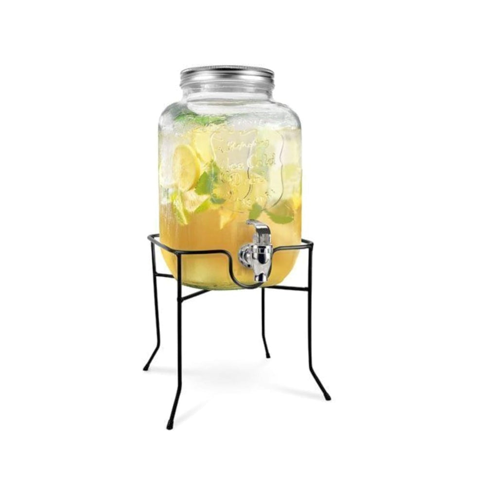 Glass Drink Dispenser with Stand & Tap Juice & Cocktail Dispenser Elegant Beverage Server for Parties, Weddings & Home Use