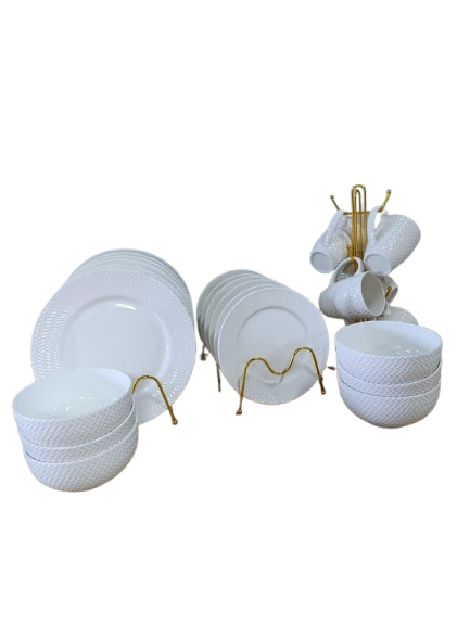 24Pc Checked Dinner Set