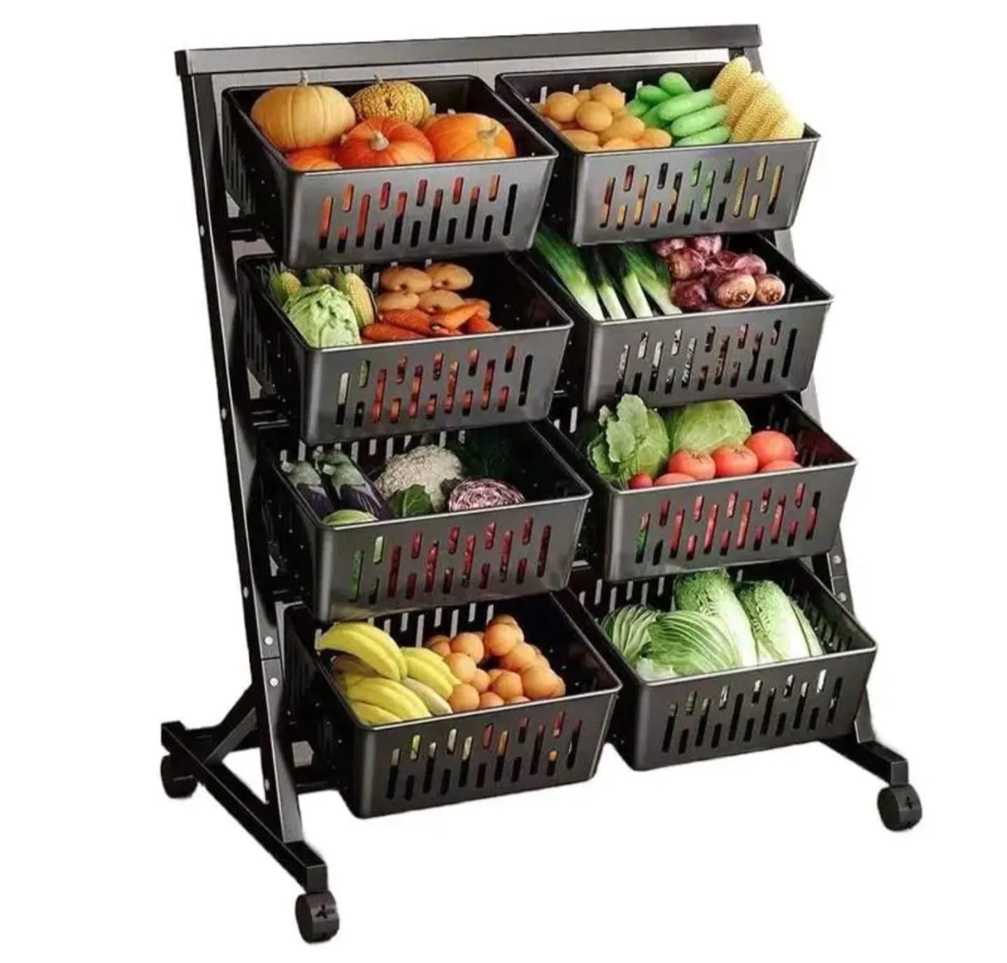 4 Layer Multi-Functional Steel Kitchen Vegetable & Fruit Rack with Lockable Wheels – Durable, Stackable Storage for Home Organization