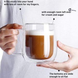 250ml Danny Home Double Walled Glass Mug with Handle (2 Pcs)