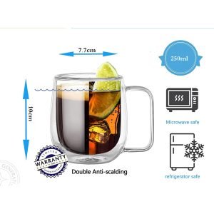 250ml Danny Home Double Walled Glass Mug with Handle (2 Pcs)