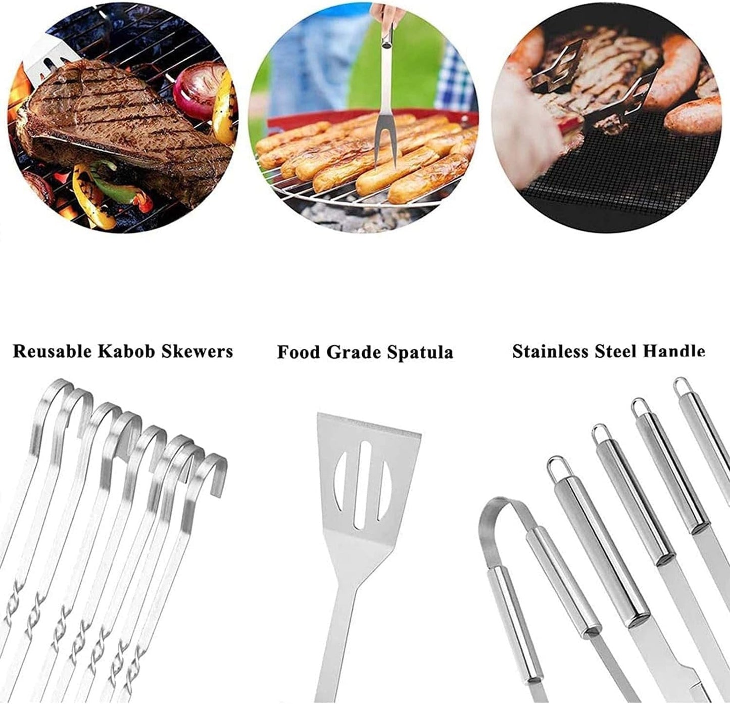 20pcs Stainless Steel BBQ Grill Tool Set with Thermometer & Storage Bag