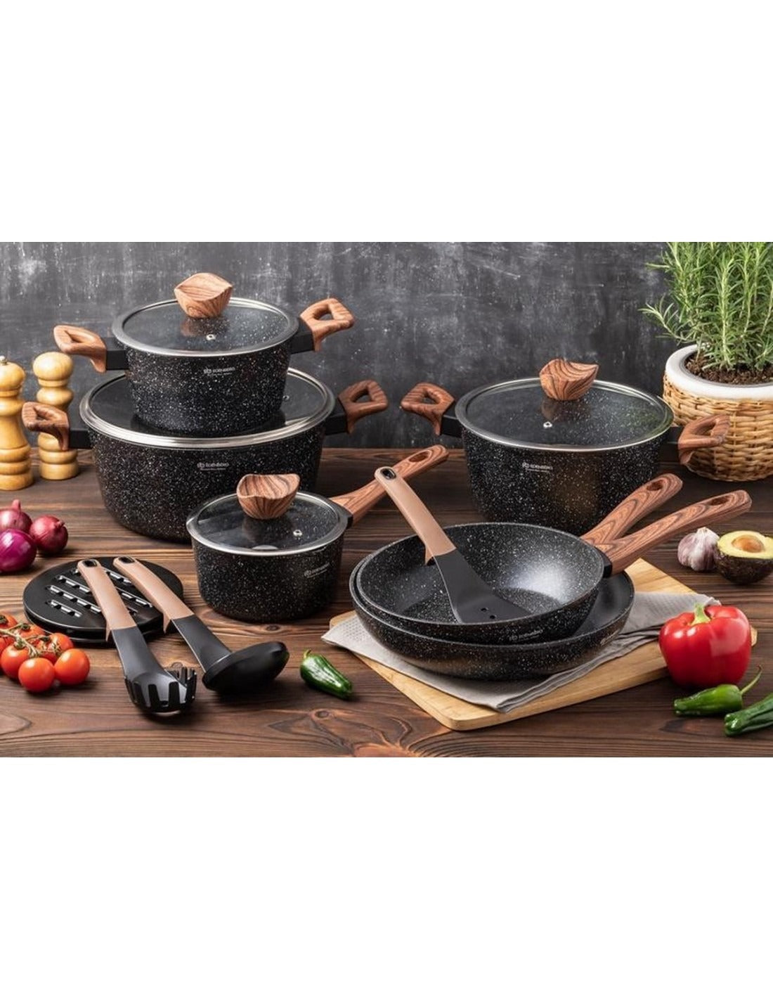 Edënbërg 15-Piece Forged Aluminum Cookware Set with Marble Coating (Non-Stick) – Induction Ready