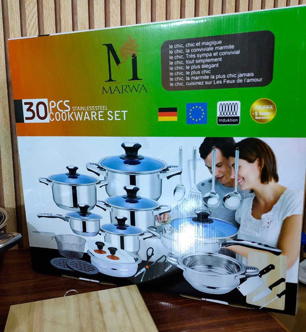 MARWA 30-Piece Stainless Steel Cookware Set.