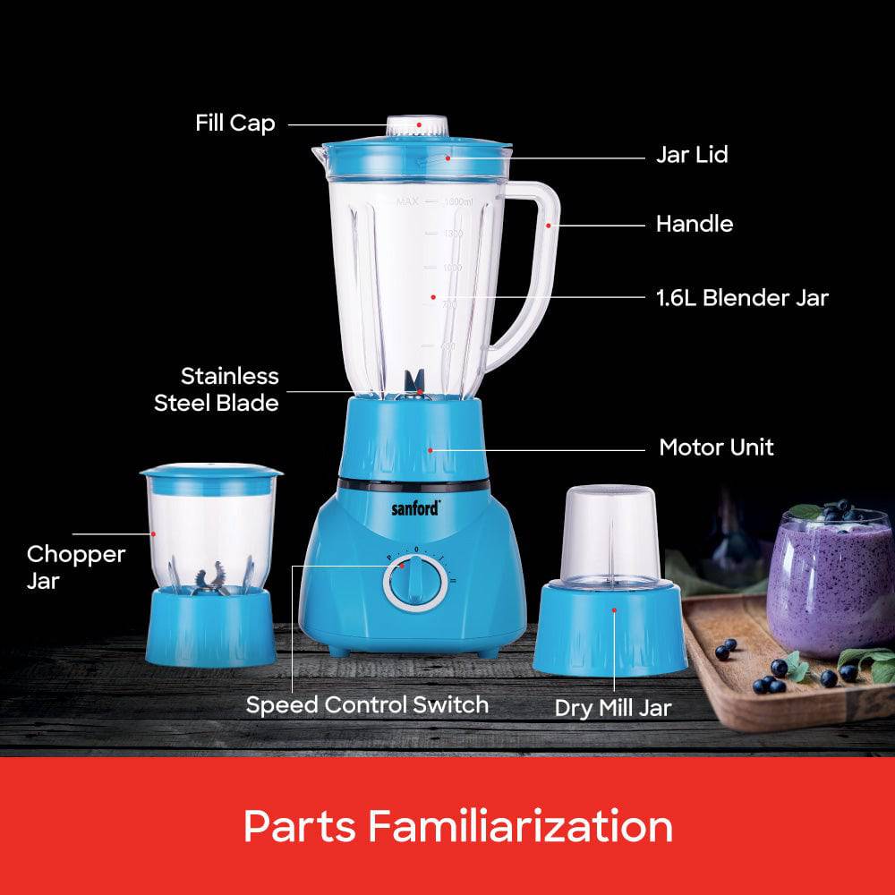 Sanford 3-in-1 Blender, Mincer & Mill | 1600ml Jar | 400W Motor | 2-Speed Control | Stainless Steel Blades