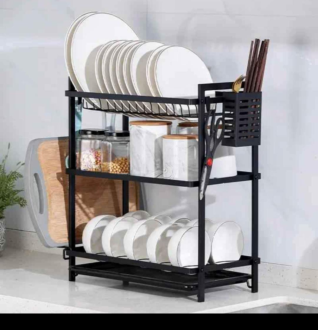 3 tier all black metallic dishrack