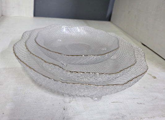 3 pcs crystal glass gold edge ripped.