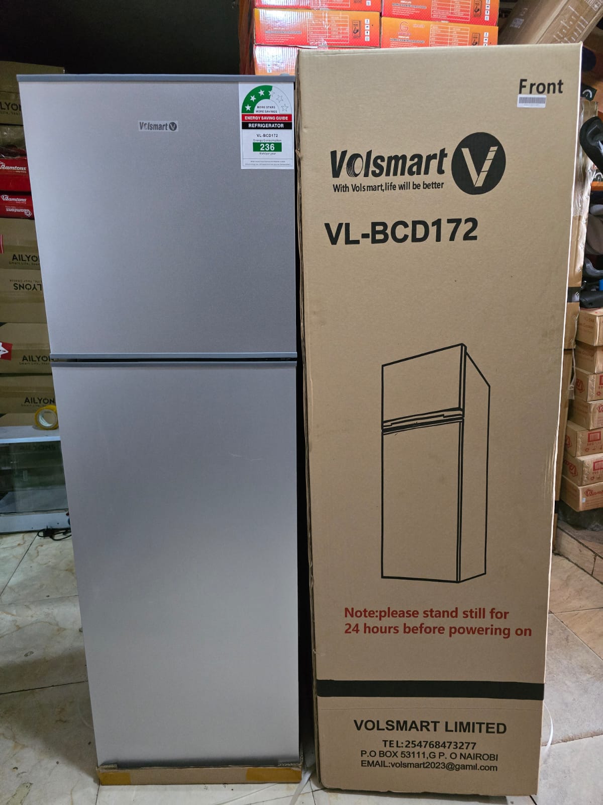 Silver Volsmart double door refrigerator