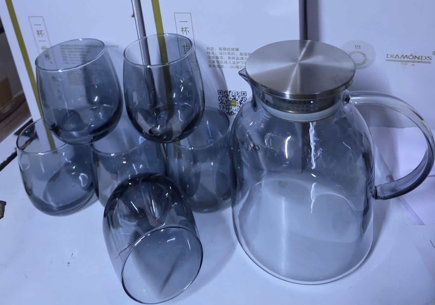 7 set smoky glass  borrosilicate water  set jug 1.8L