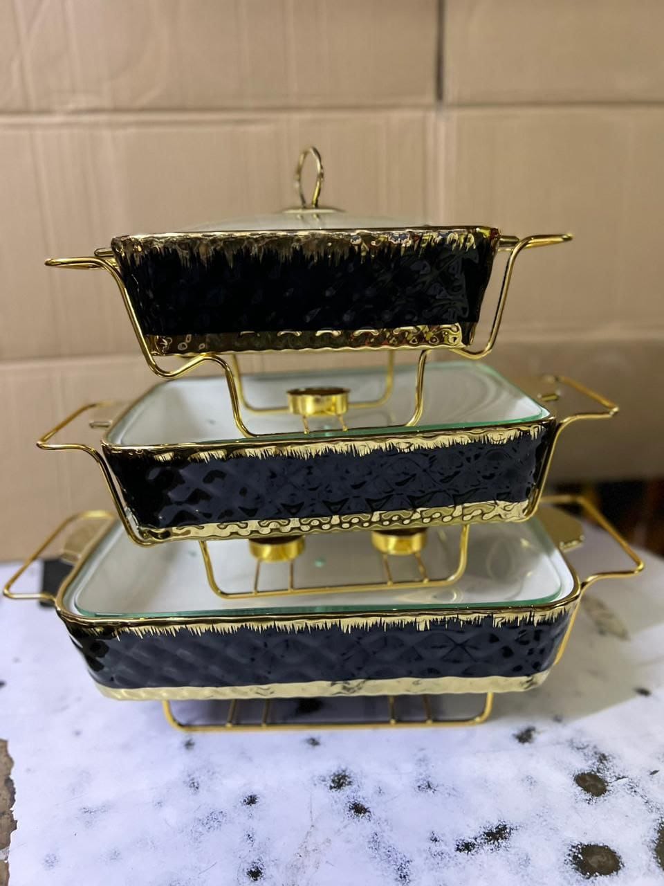 3 pcs ceramic chaffing dishes
