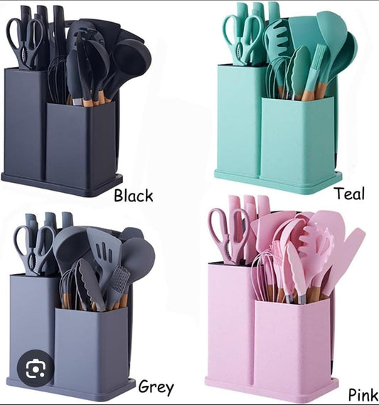 *19pcs heat resistant silicone cooking  kitchen spoon set