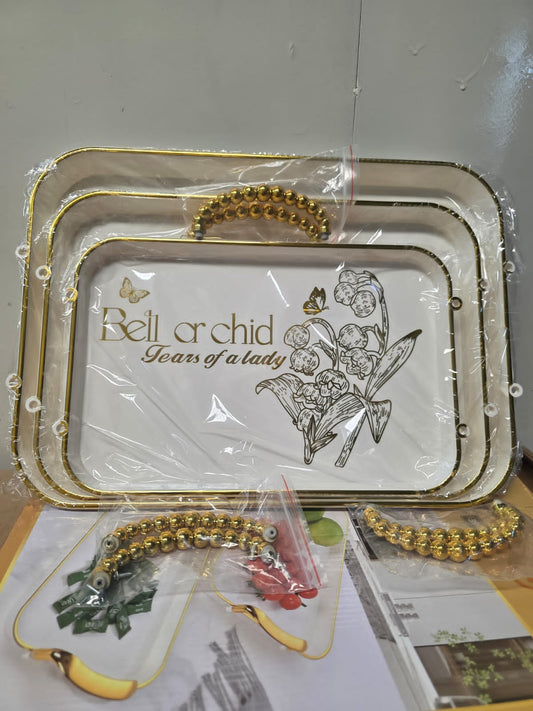 3 pcs acrylic tray Bell with golden  Handles
