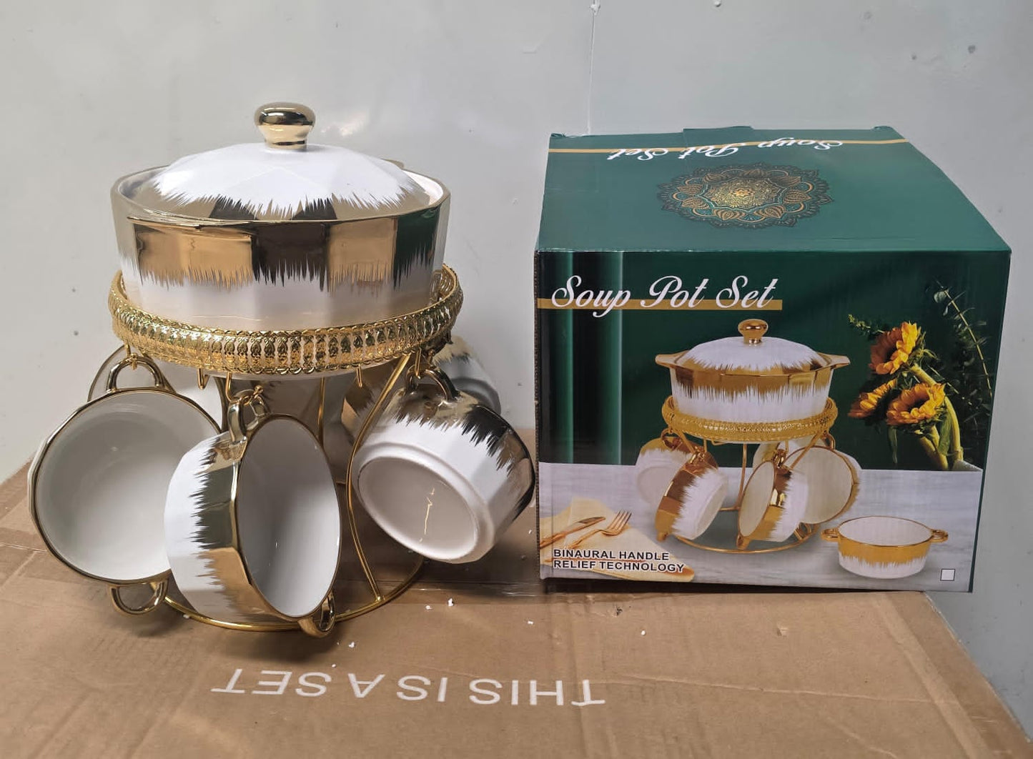 Ceramic 7 p s soup set with stand