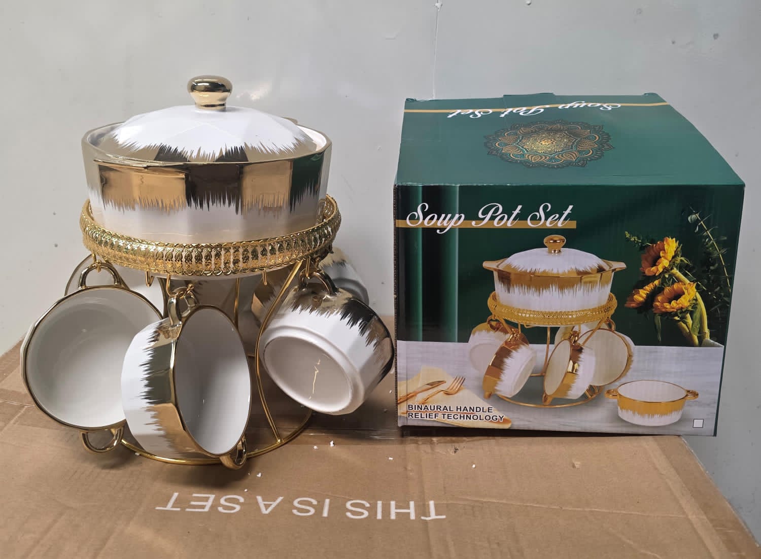 Ceramic 7 p s soup set with stand