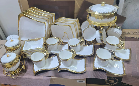 34 pcs gold ring shaded square dinner set