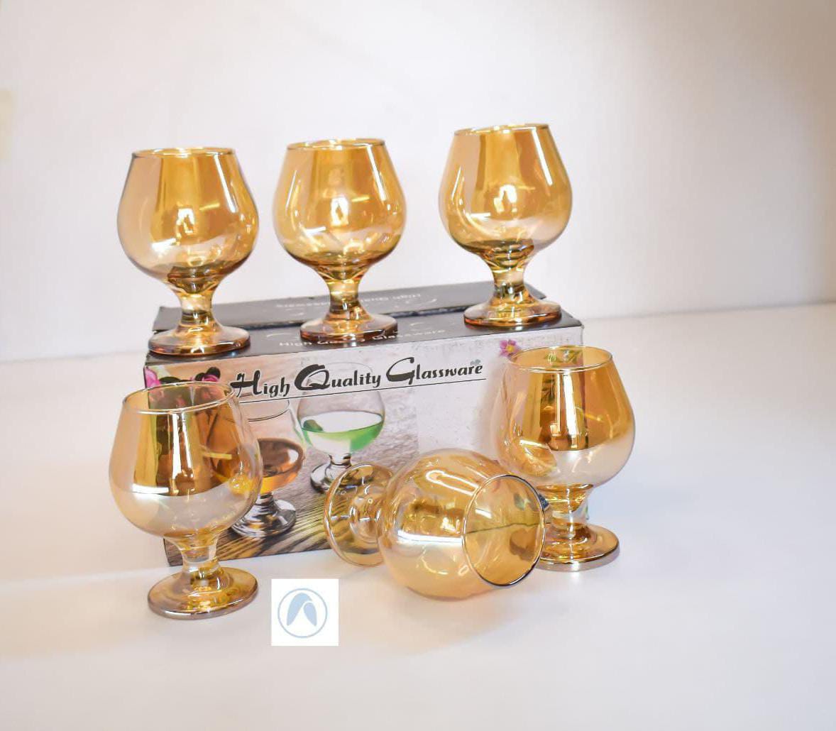 *✓6pcs Gold Brandy cognac glasses set *💥🥳