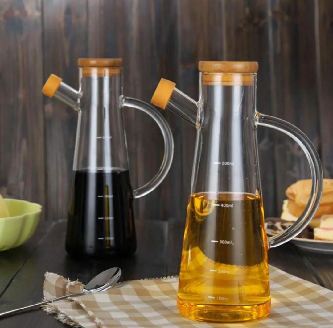 Glass oil/vinegar jar with Bamboo lid/-
