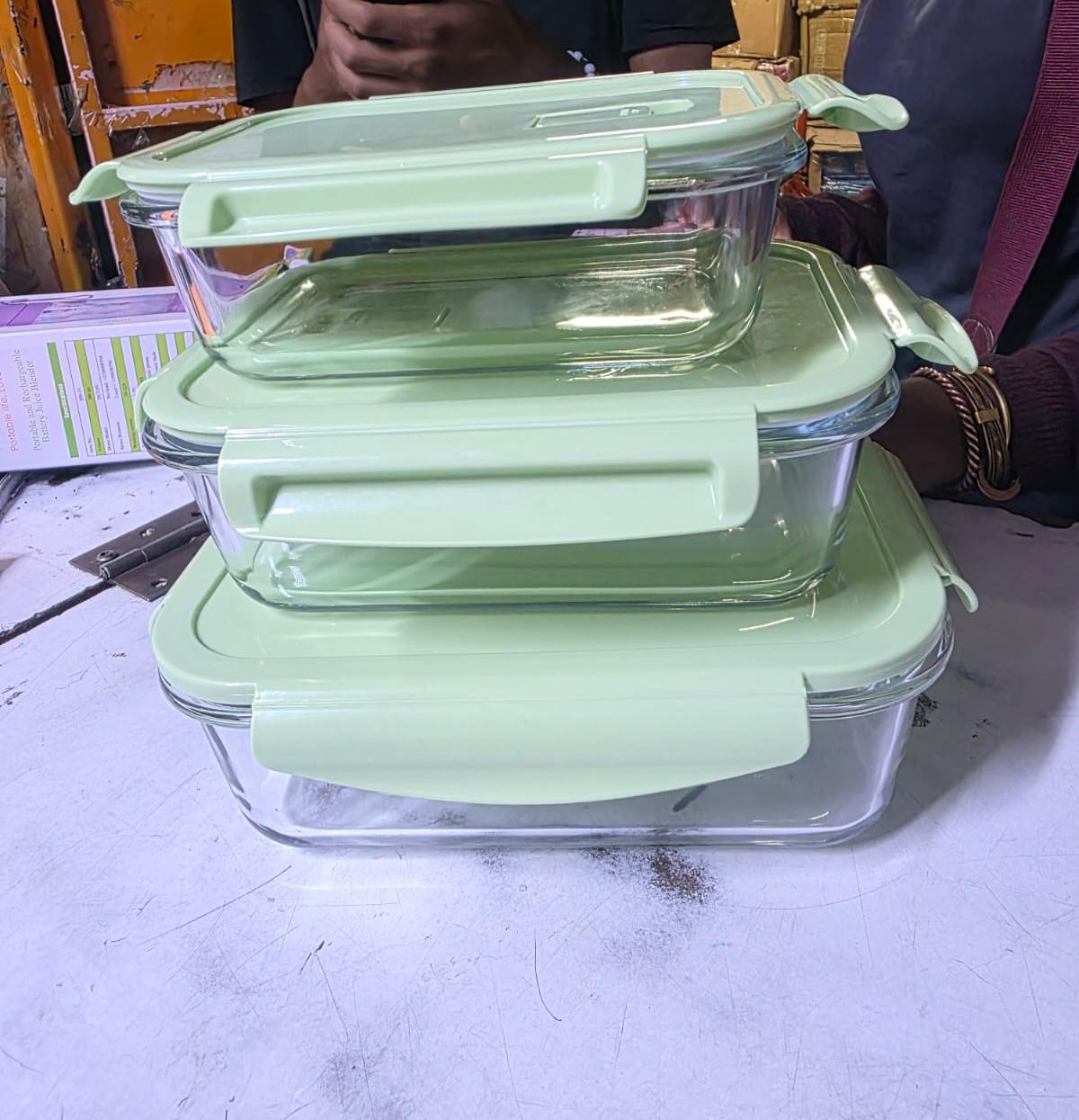 Pink blue and lime  green 3 bi g borrosilicate storage bowl