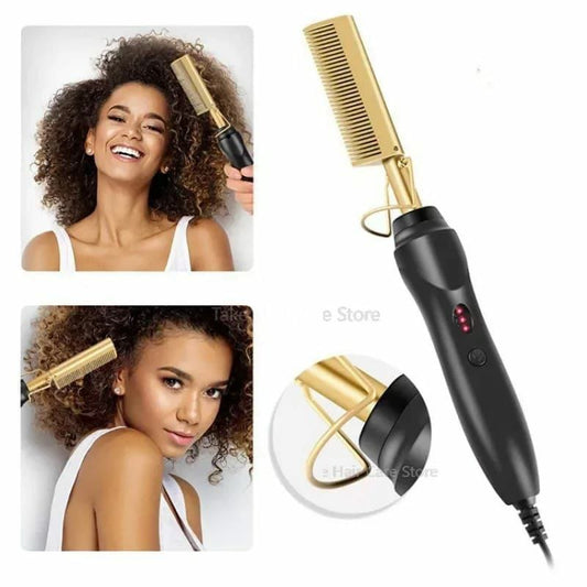 Electric hair  straightening & curling hot comb