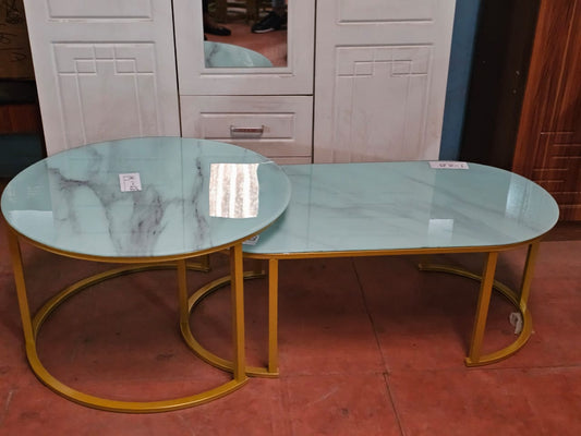 2 in 1 Marble nesting coffee table (glass effect) white