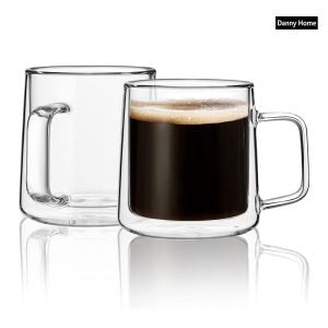 250ml Danny Home Double Walled Glass Mug with Handle (2 Pcs)