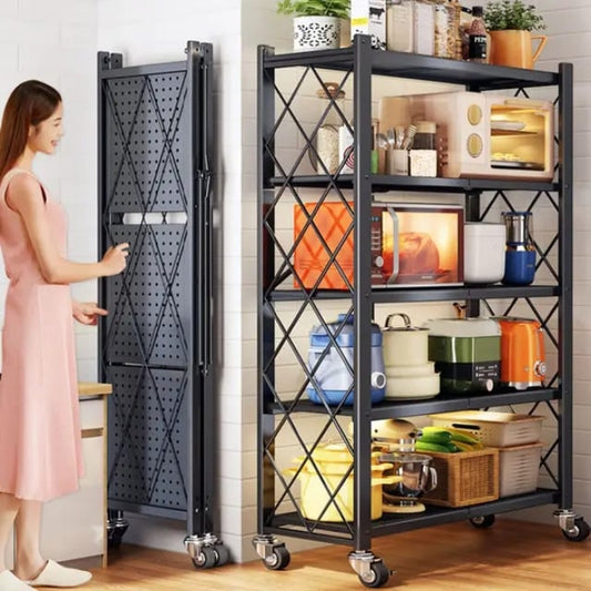 5-Tier Foldable Heavy-Duty Metal Storage Rack with Wheels