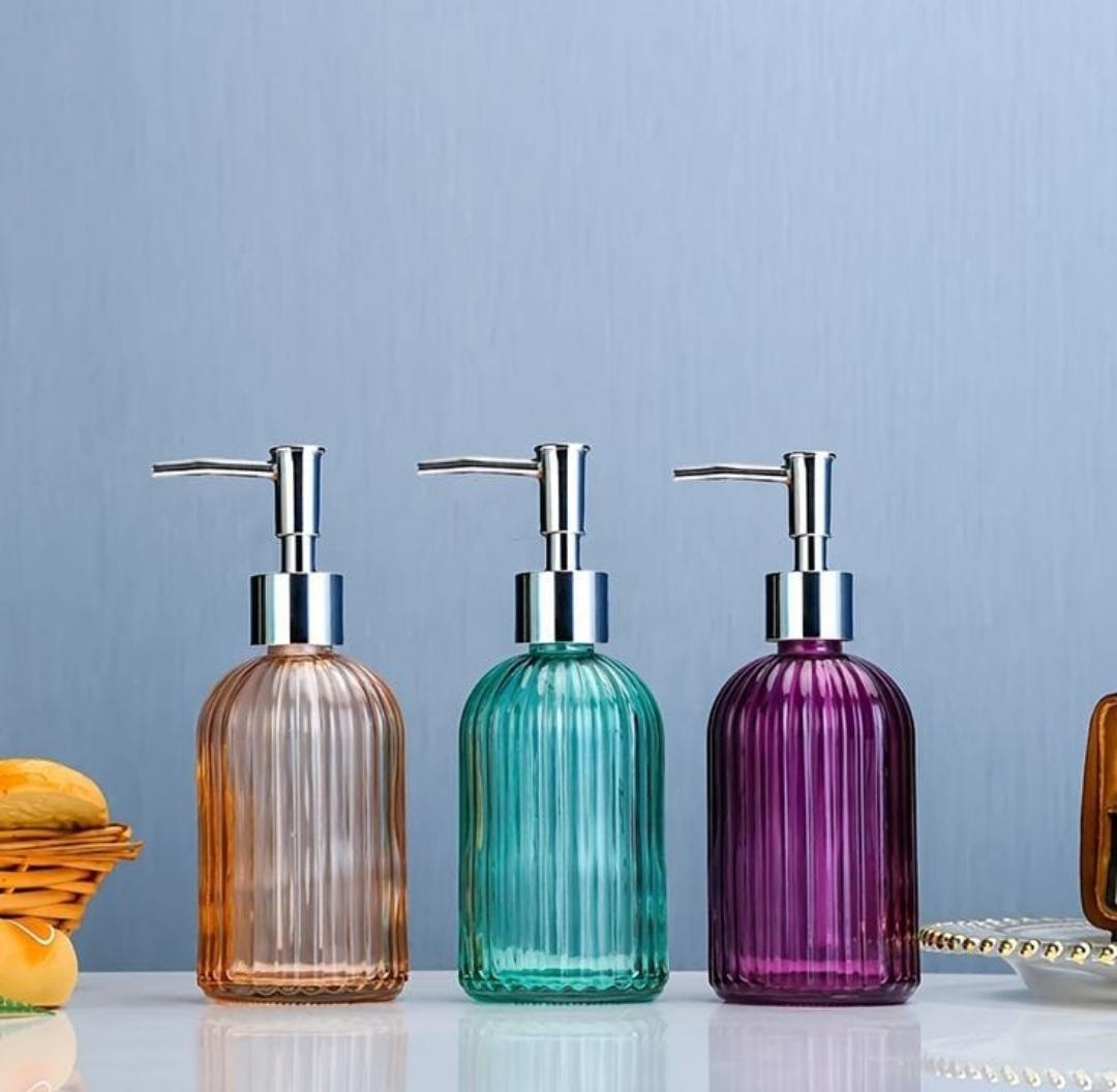 hard glass ripped soap/lotion dispenser.