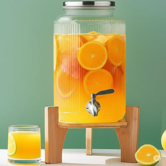 6L Ribbed Juice Dispenser With Bamboo Stand