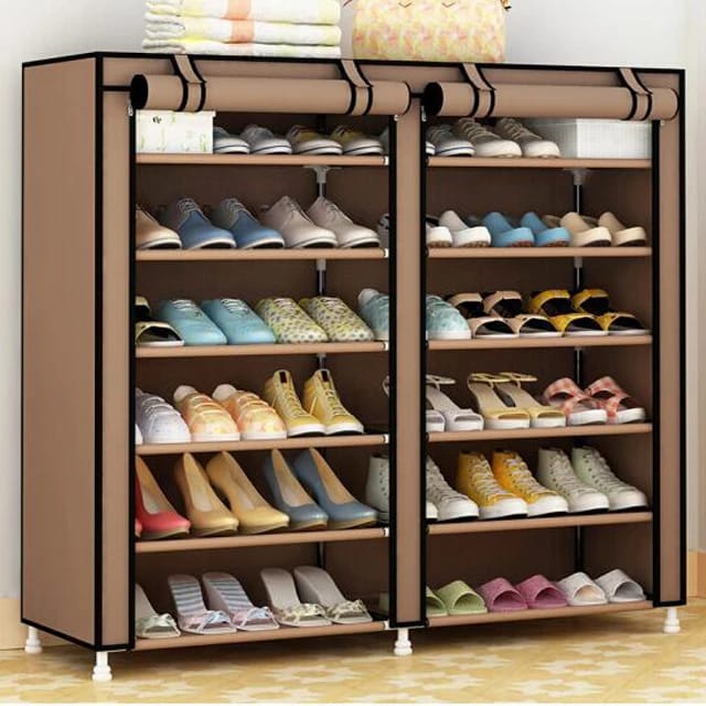 Double column shoe rack with canvas cover