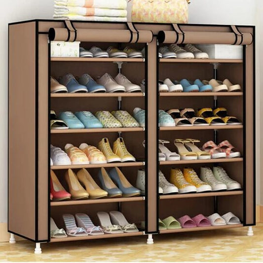 Double column shoe rack with canvas cover