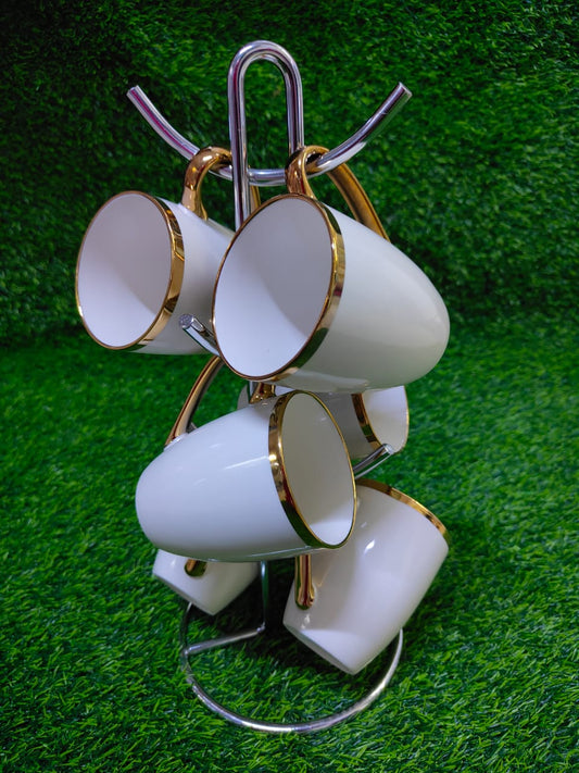 White  Mugs with gold rim
