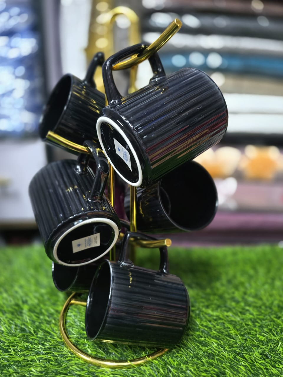 Black Ribbed ceramic mugs