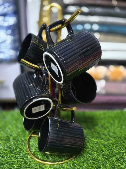 Black Ribbed ceramic mugs