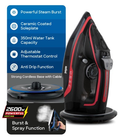 Sanford Cordless Steam Iron Box | 2200W | 360° Easy Dock | Ceramic Soleplate | 350ml Tank | 5 Steam Modes